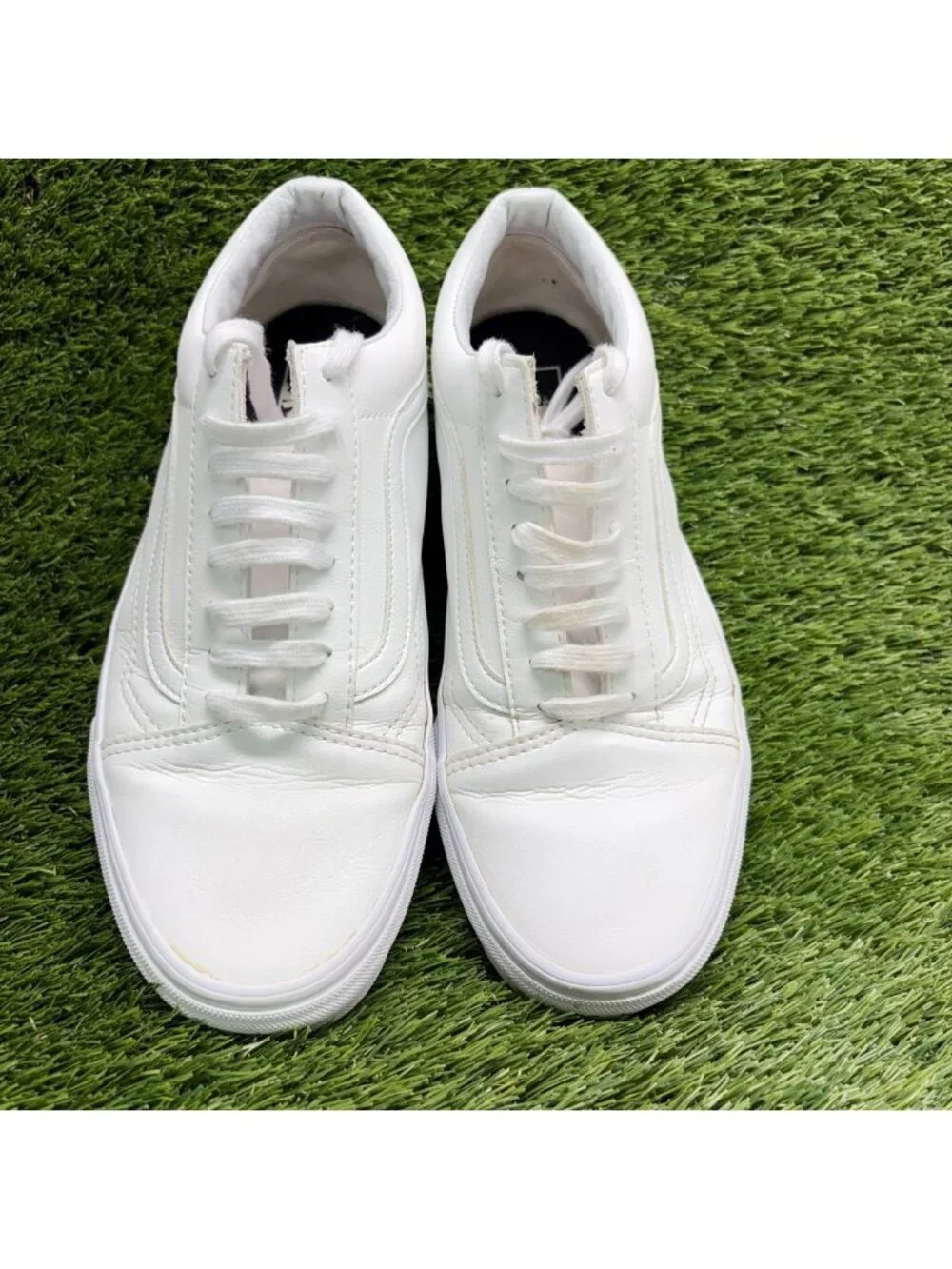 Vans Old Skool Mens Size 8 Womens 9.5 White Athletic Leather Shoes Sneakers_5